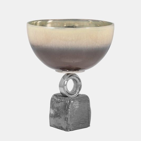 Glass, 12" Bowl On Metal Base