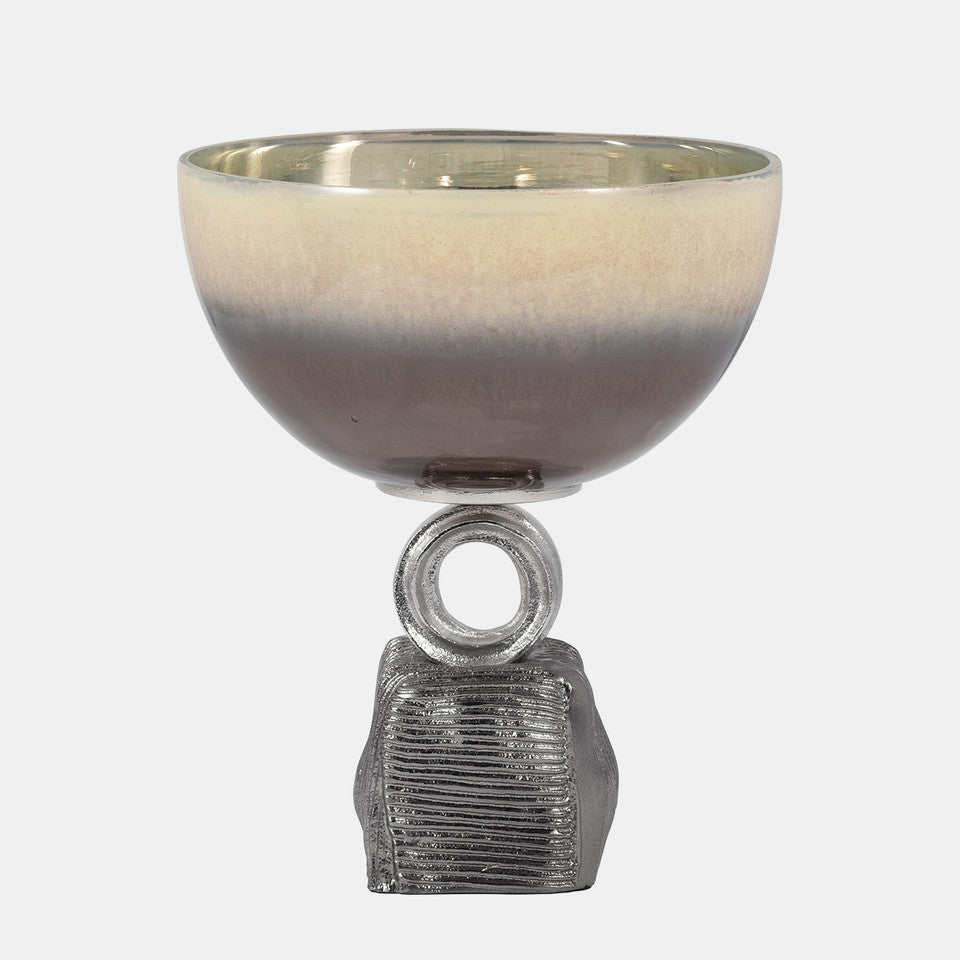 Glass, 12" Bowl On Metal Base