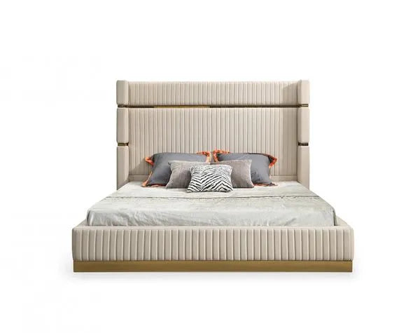 Beige & gold queen bed