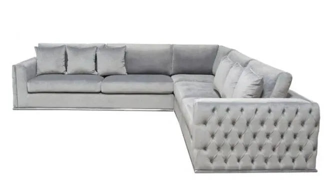 Grey Velvet Tufted 3 Piece Sectional