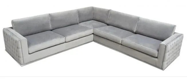 Grey Velvet Tufted 3 Piece Sectional