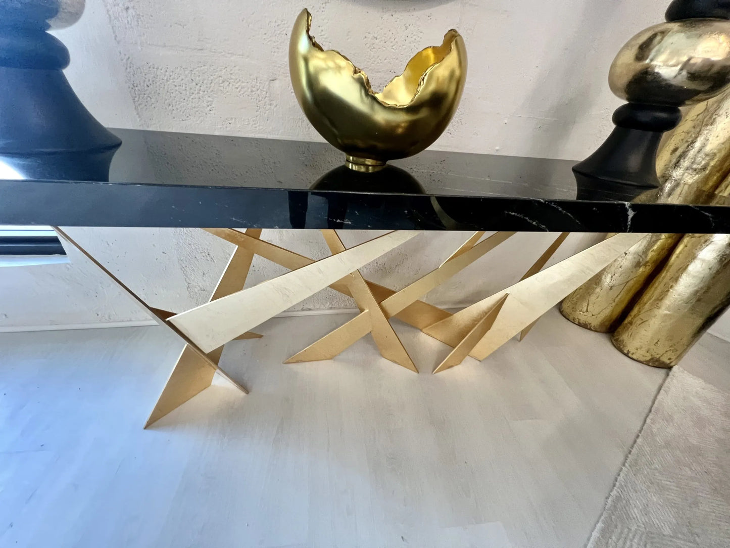 Marble Top Console with Stainless Steel Gold Leaf Base