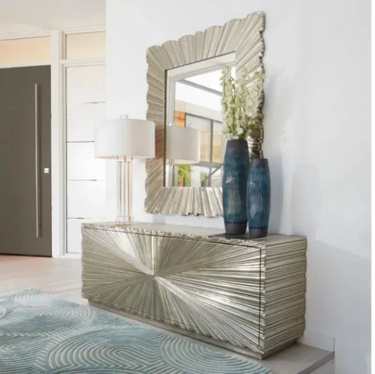 Linenfold Mirror-Silver-Lg