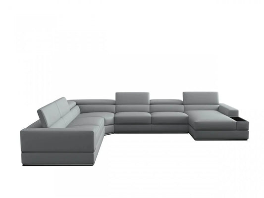 Paula Modern Grey Leather Sectional Sofa