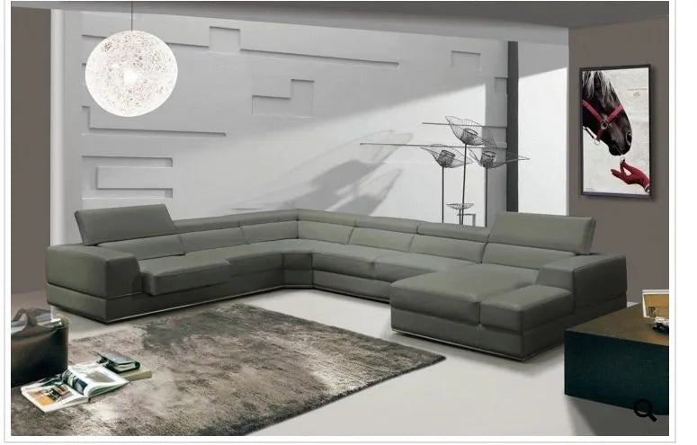 Paula Modern Grey Leather Sectional Sofa