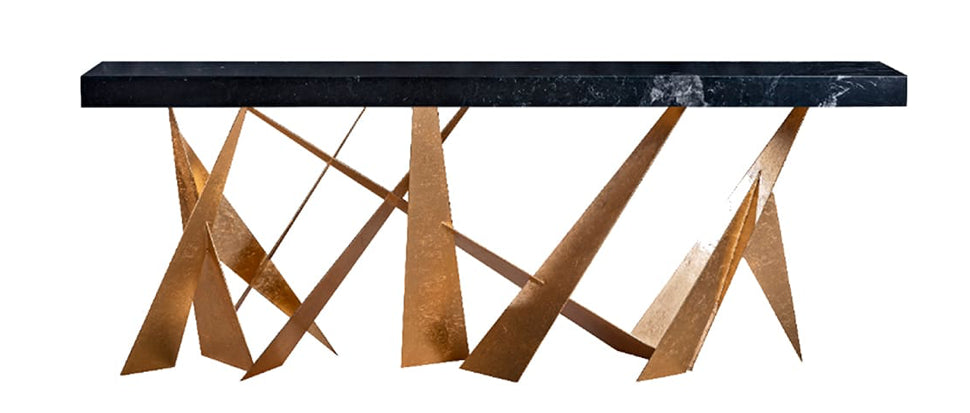 Marble Top Console with Stainless Steel Gold Leaf Base