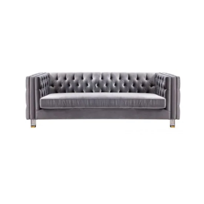 Grey Tufted Sofa with Acrylic Legs