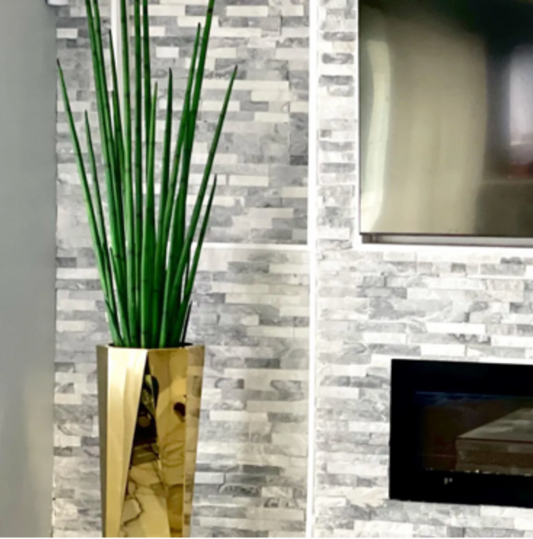 Gold Octagon Planter with Snake Grass