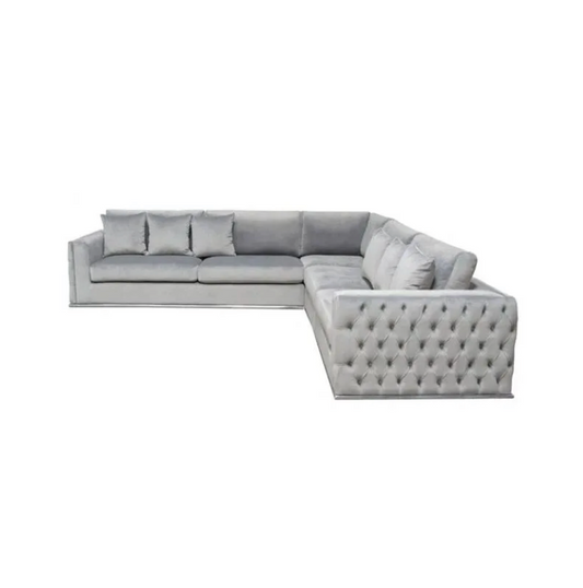 Grey Velvet Tufted 3 Piece Sectional