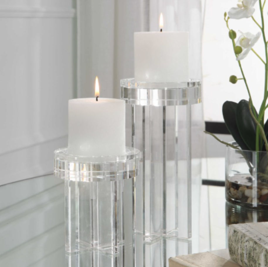Crystal Pillar Candleholders, S/2