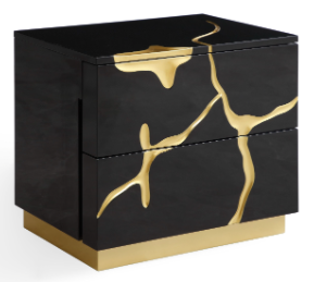 Black and Gold 2 Drawer Nightstand