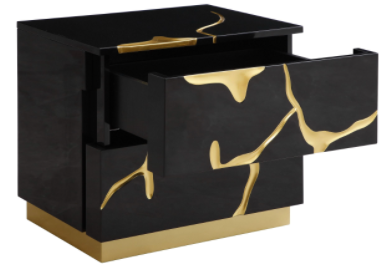Black and Gold 2 Drawer Nightstand
