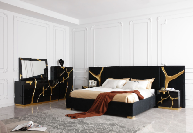 Black and Gold 2 Drawer Nightstand