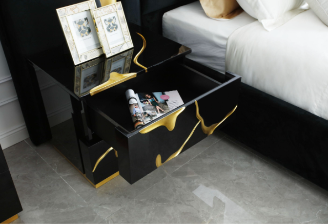 Black and Gold 2 Drawer Nightstand