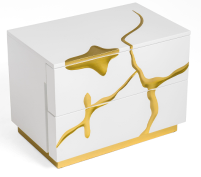 White and Gold 2 Drawer Nightstand