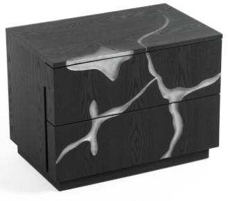 Matte Brown Ash & Silver 2 Drawer Nightstand