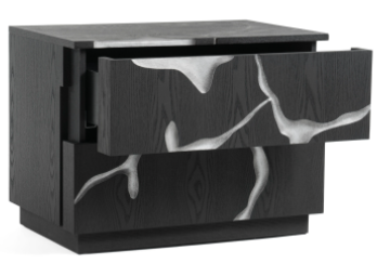 Matte Brown Ash & Silver 2 Drawer Nightstand