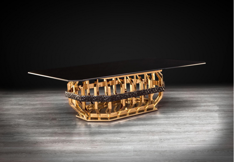 Mirage Gold Rectangular Black Glass Top Coffee Table