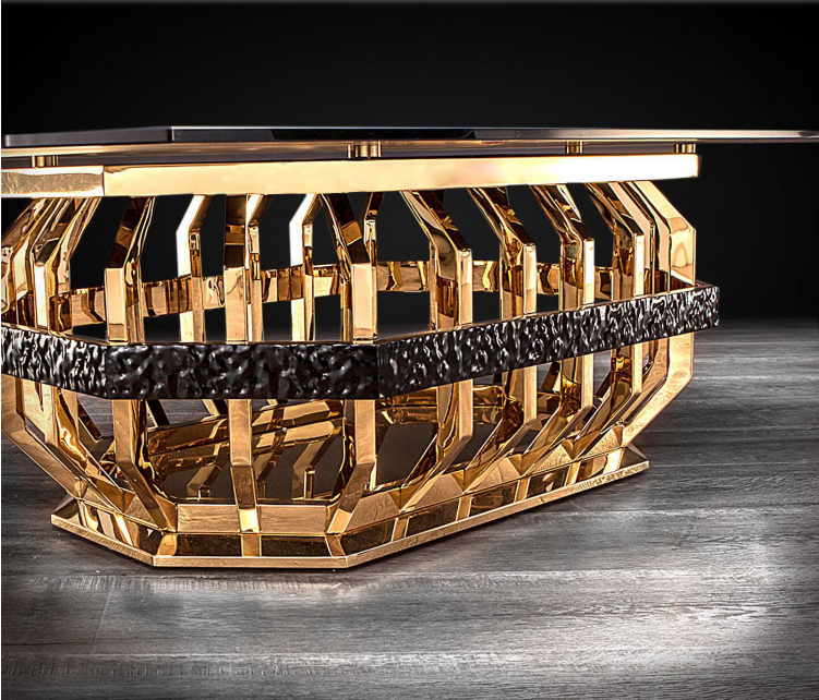 Mirage Gold Rectangular Black Glass Top Coffee Table