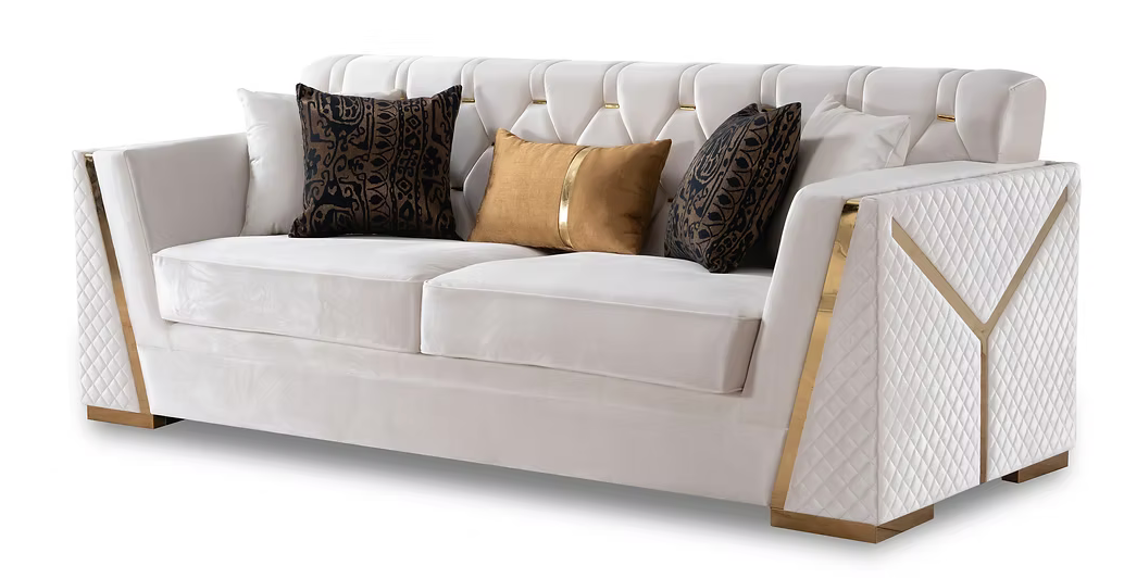 White & Gold Sofa & Loveseat Set