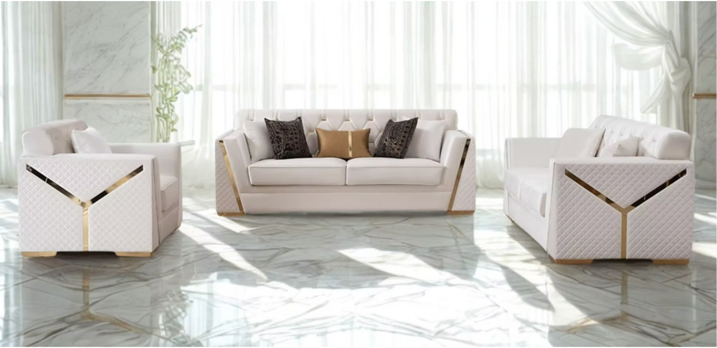 White & Gold Sofa & Loveseat Set