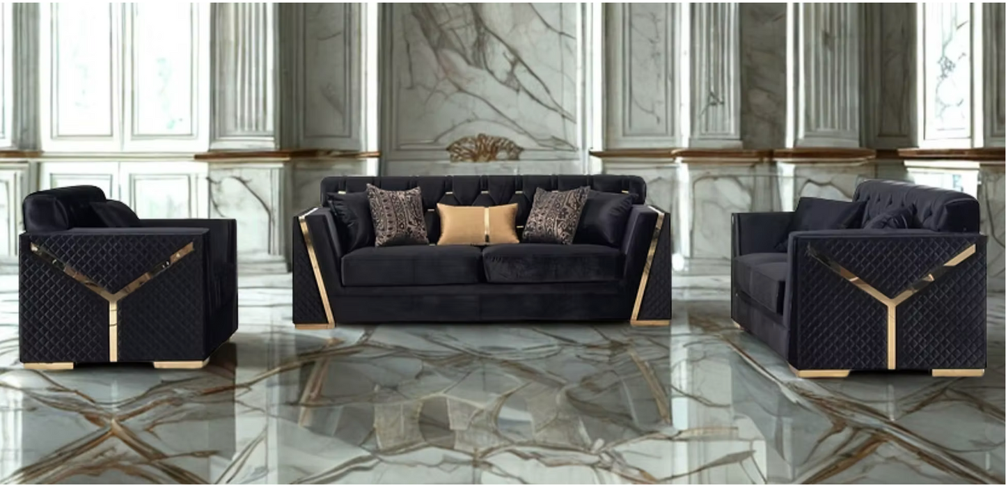 Black & Gold Sofa & Loveseat Set