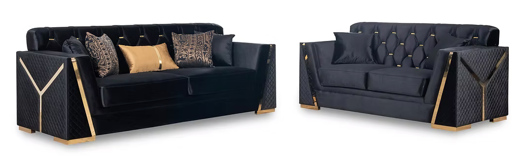 Black & Gold Sofa & Loveseat Set