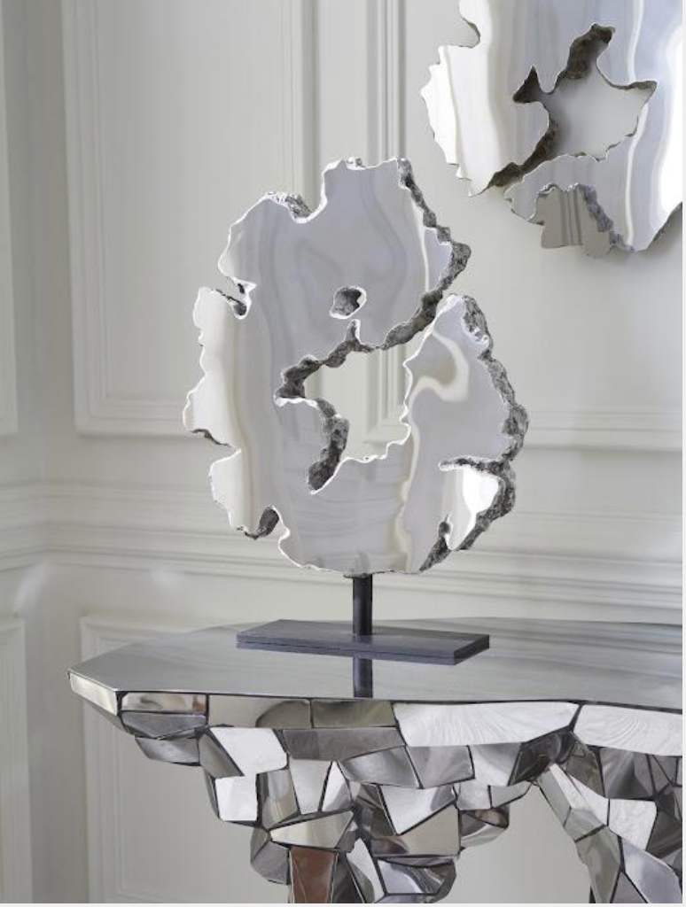 Lava Slice Sculpture on Stand, Resin, Stainless Steel