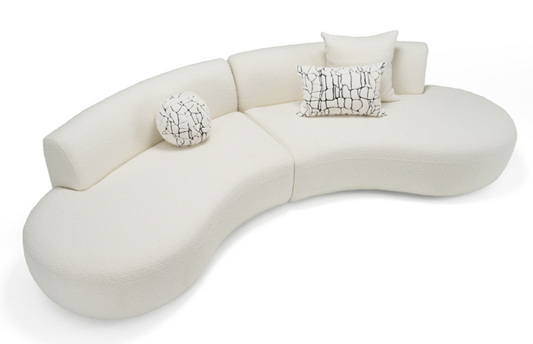 Cream Curved Boucle Fabric 2 Piece Sectional