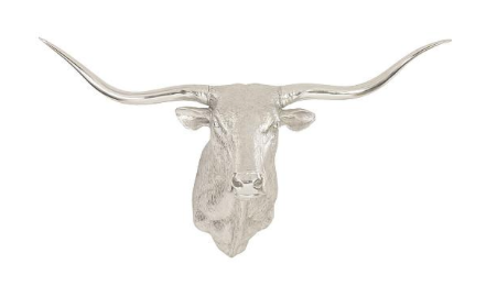 Longhorn Bull Wall Art, Resin, Silver Leaf