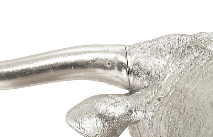 Longhorn Bull Wall Art, Resin, Silver Leaf