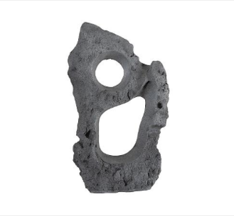 Colossal Cast Stone Sculpture, Two Holes, Charcoal Stone
