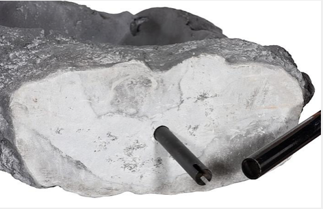 Colossal Cast Stone Sculpture, Two Holes, Charcoal Stone
