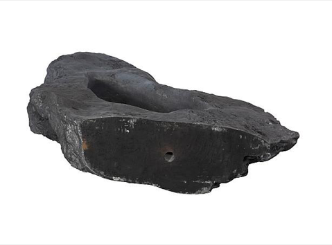 Colossal Cast Stone Sculpture, Single Hole, Charcoal Stone