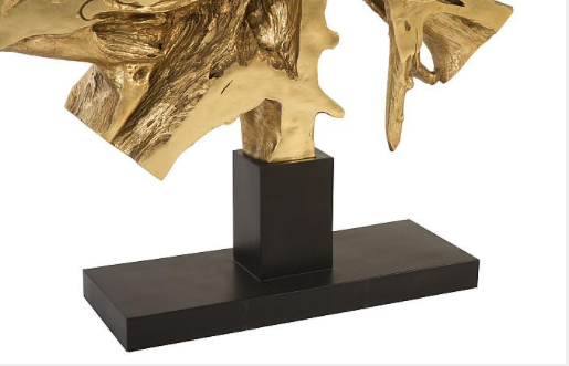 Cast Teak Root Sculpture On Base, Gold leaf
