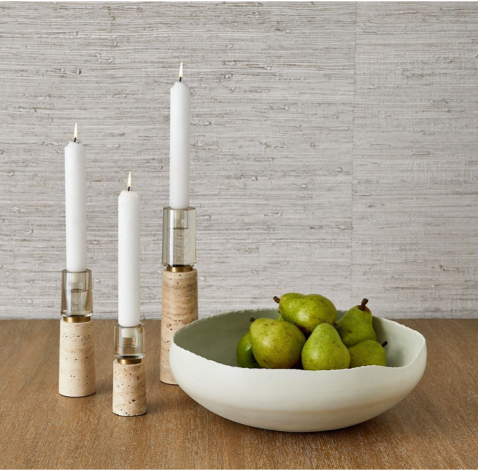 Optic Candleholders - Travertine, S/3