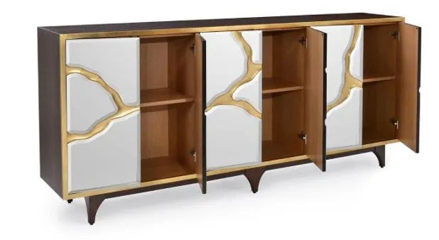 Smoked Oak Mirrored Panel Credenza