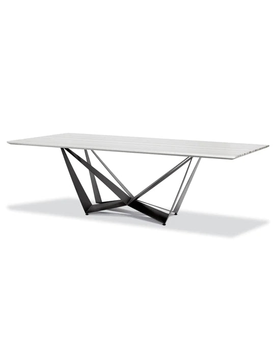 Wave Black powder Coated Iron Marble Top Dining Table