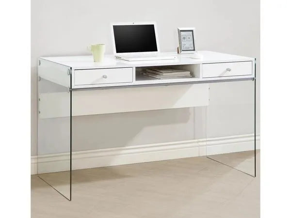 White Office Desk with Glass Legs