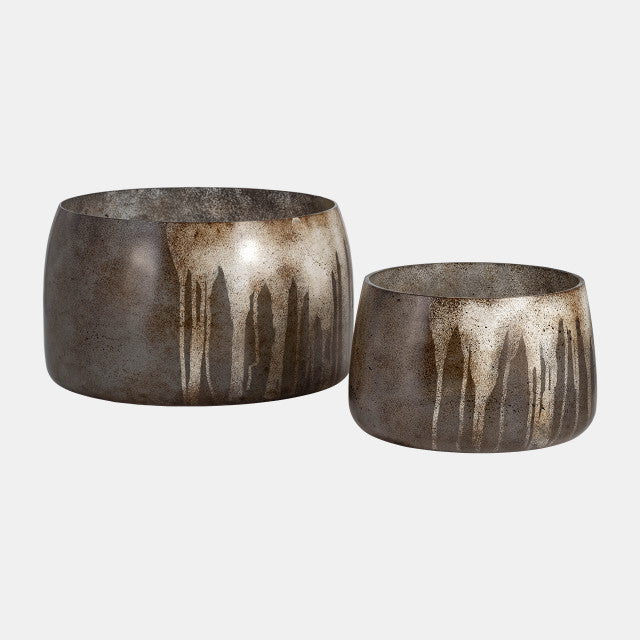 Glass, Set of 2 10/14" Decorative Bowls, Bronze