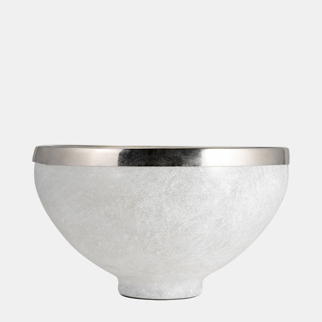 Glass 10" Bowl With Ring Deco,White