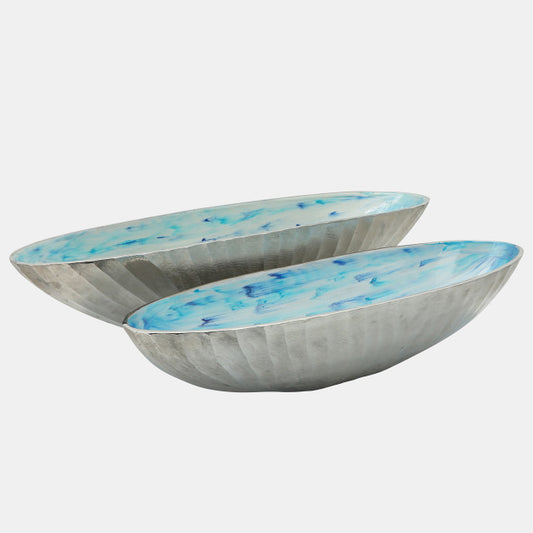 Set of 2 Aluminum 21/24" Oval Bowl, Skyblue