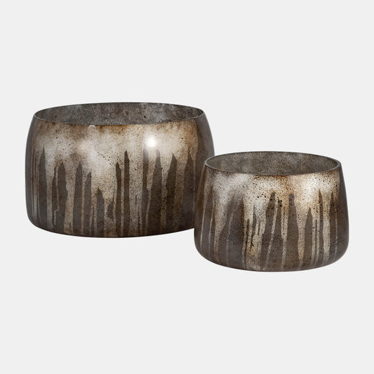 Glass, Set of 2 10/14" Decorative Bowls, Bronze