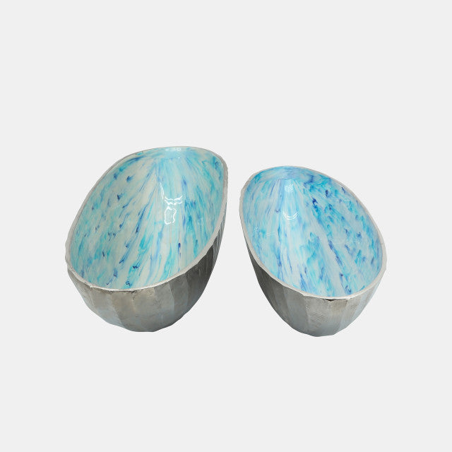 Set of 2 Aluminum 21/24" Oval Bowl, Skyblue
