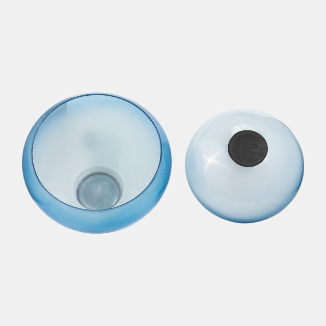 Glass, Set of 2 10/14" Decorative Bowls, Blue