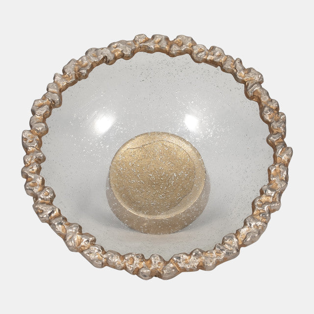 Glass,17",Bowl W/ Rocky Ring Champagne