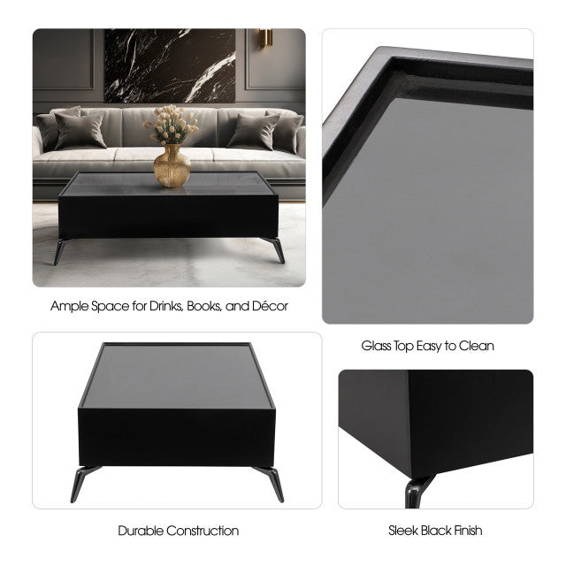 Black Wood & Glass Coffee Table
