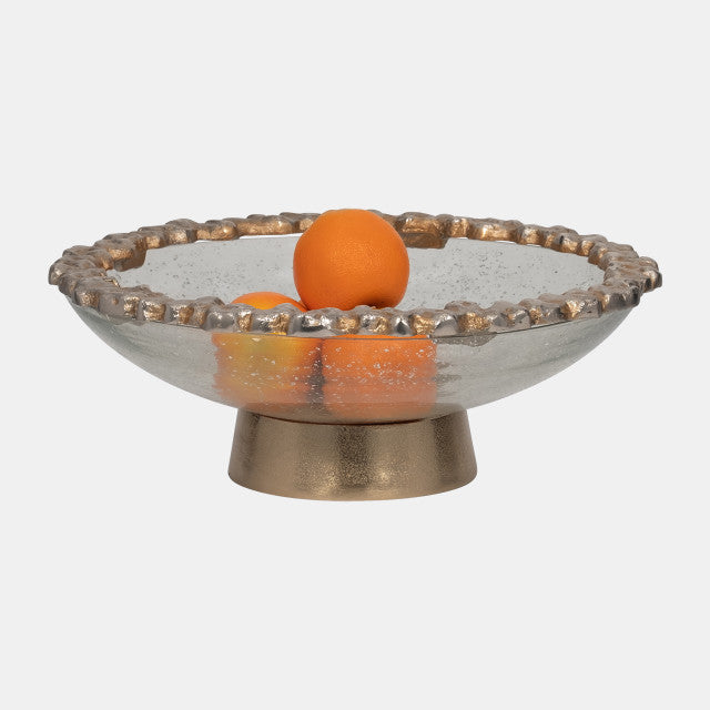 Glass,17",Bowl W/ Rocky Ring Champagne