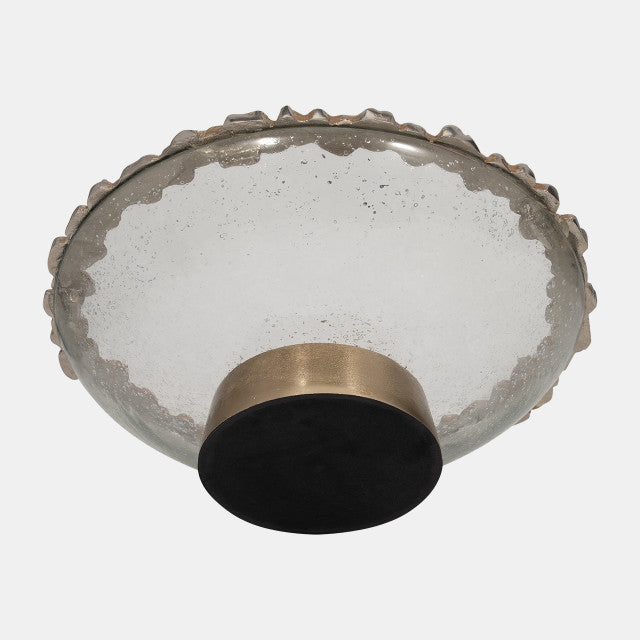 Glass,17",Bowl W/ Rocky Ring Champagne