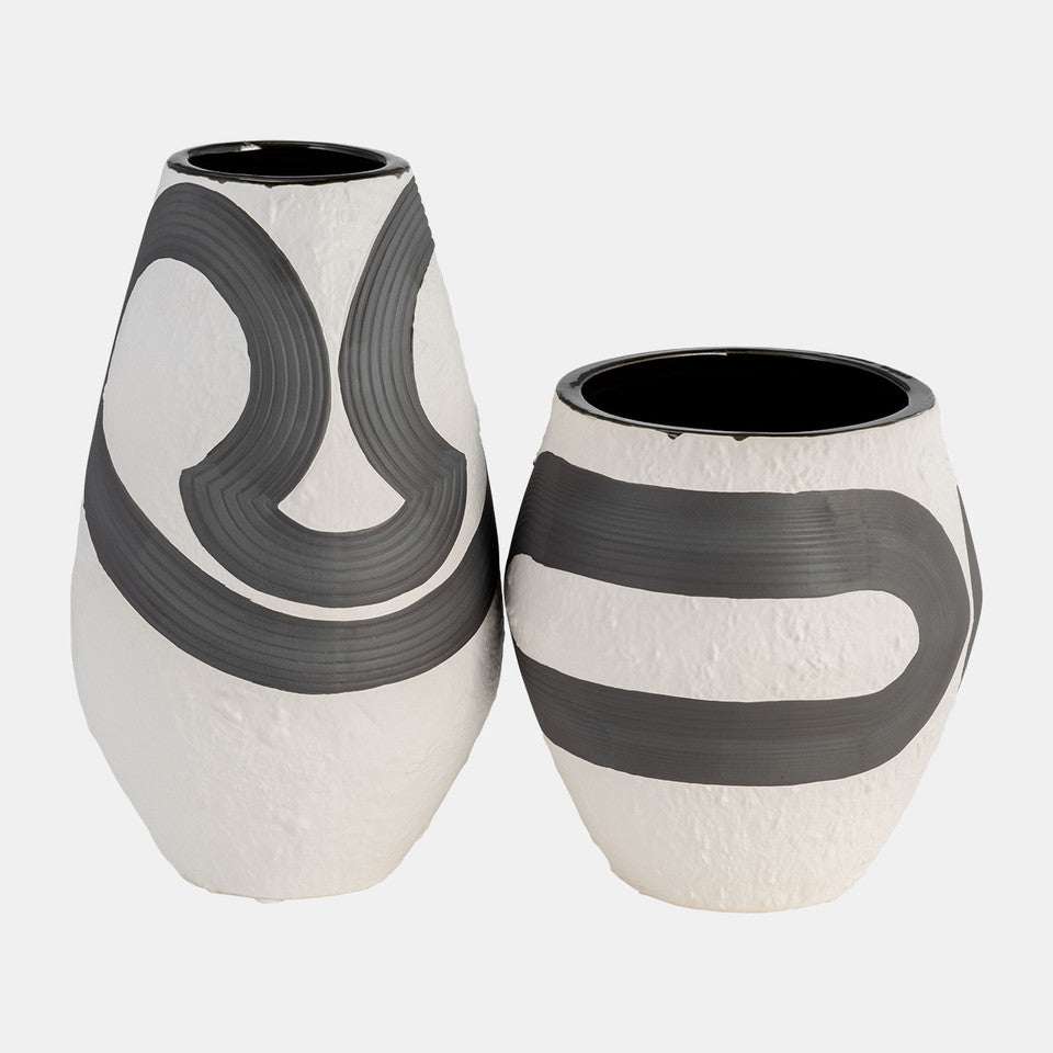 Stoneware, 11" Noir Vase, Black/White